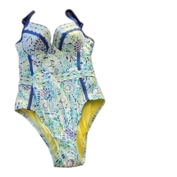 Seashell l Print One-Piece Swimsuit with Navy Trim - Picture 1 of 3